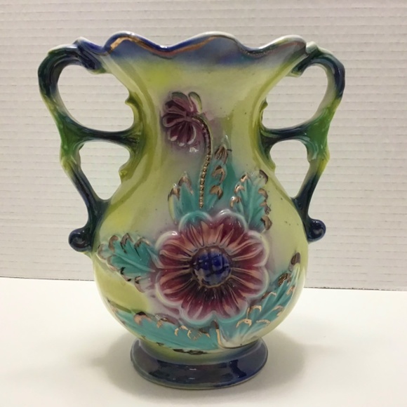 Lusterware Vase Floral Opalescent Pearlize Glaze Double Handle Made in Brazil - Picture 2 of 8